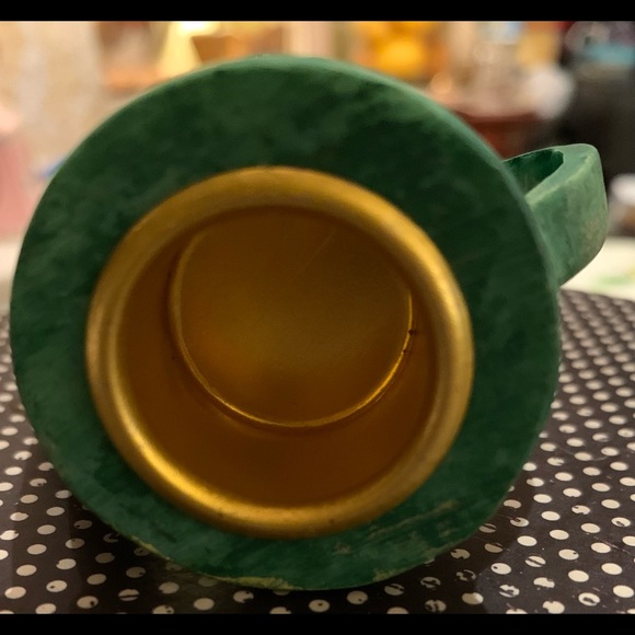 Candle Snuffer w Brass Interior Green Watering Can Topped with Flowers 2 1/2 “ - Picture 3 of 10